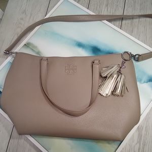 Tory Burch handbag gray 12x16" large shoulder bag crossbody EUC